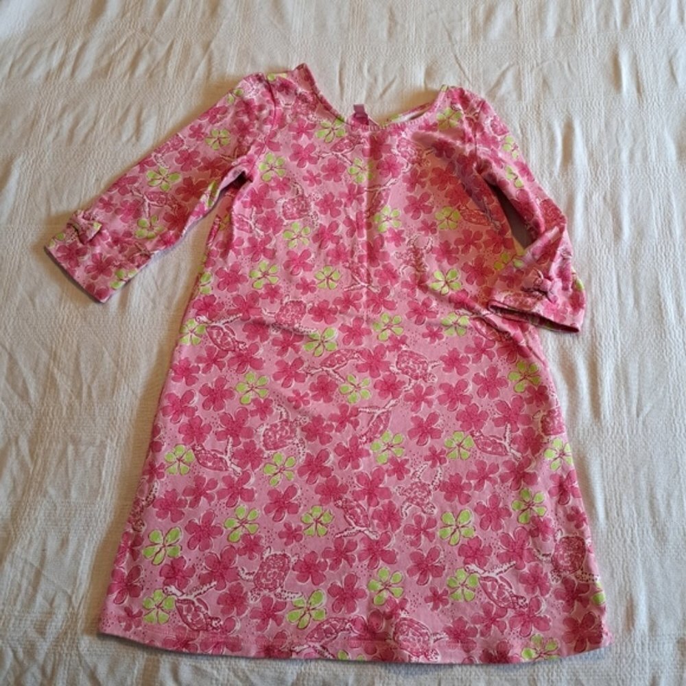 Lilly Pulitzer girls size XL or 12-14 fall weight dress pink & green flowers